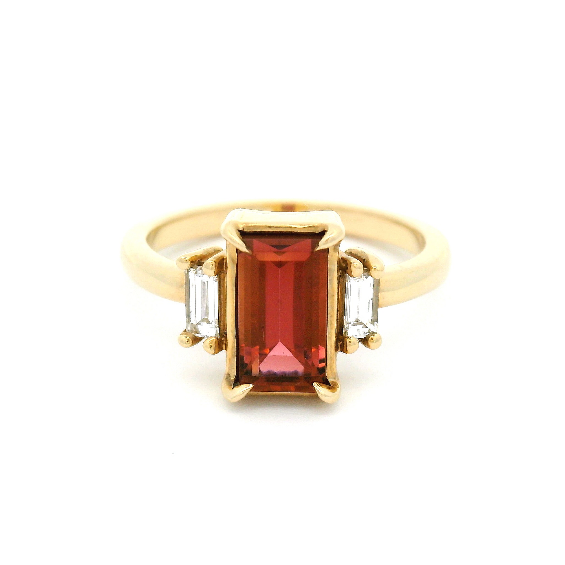 10k Yellow Ring with Bordeaux Tourmaline and Lab-Grown Baguette Diamond Accents