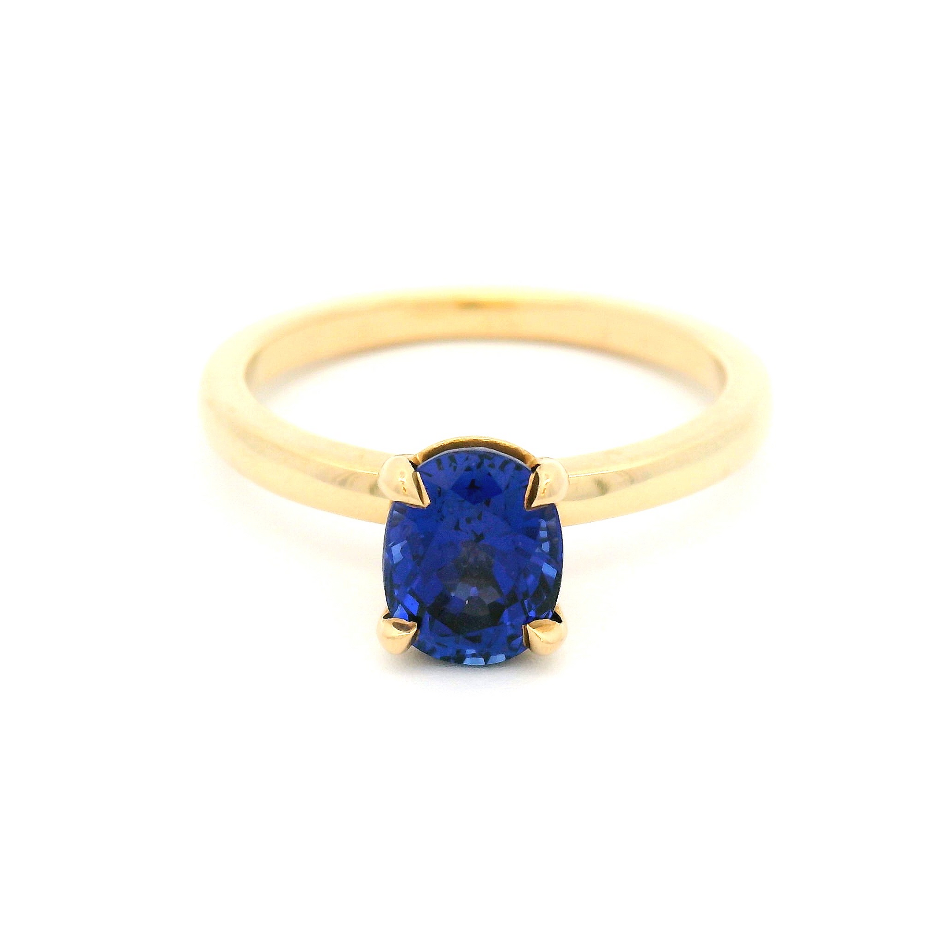 14k Yellow Solitaire Engagement Ring with 1.24ct Round Lab-Grown Blue Sapphire