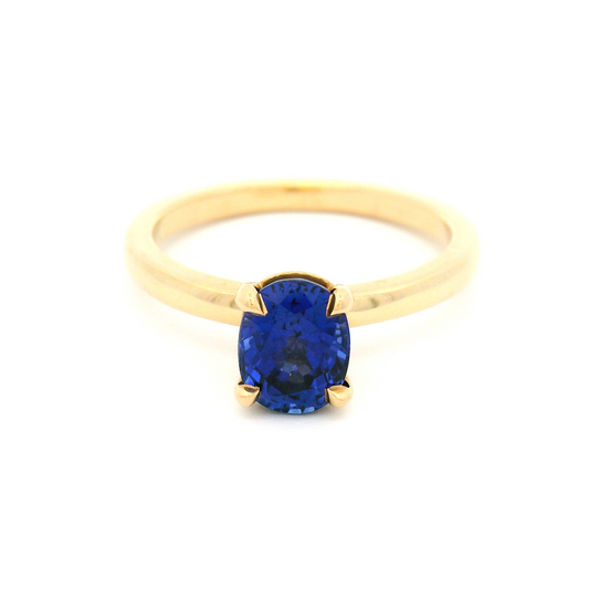 14k Yellow Solitaire Engagement Ring with 1.24ct Round Lab-Grown Blue Sapphire