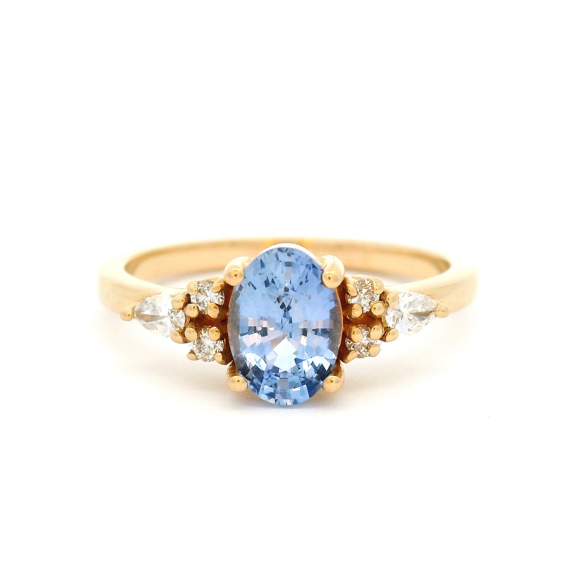 14k Yellow Ring with 0.93ct Oval Blue Sapphire Ring with Accent Diamonds