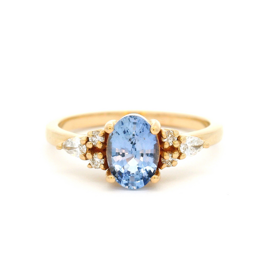 14k Yellow Ring with 0.93ct Oval Blue Sapphire Ring with Accent Diamonds