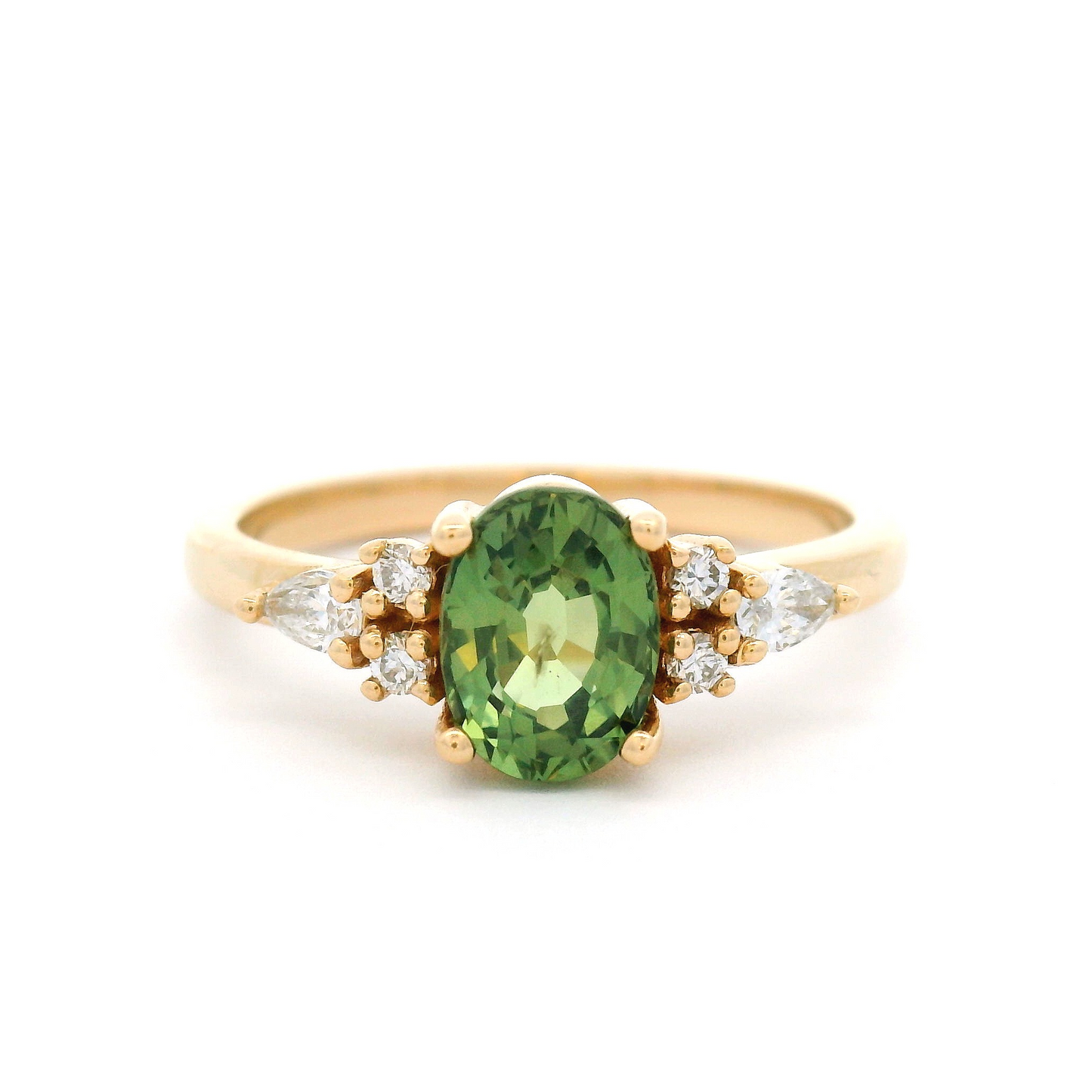 14k Yellow Ring with 1.06ct Green Sapphire Ring with Accent Diamonds