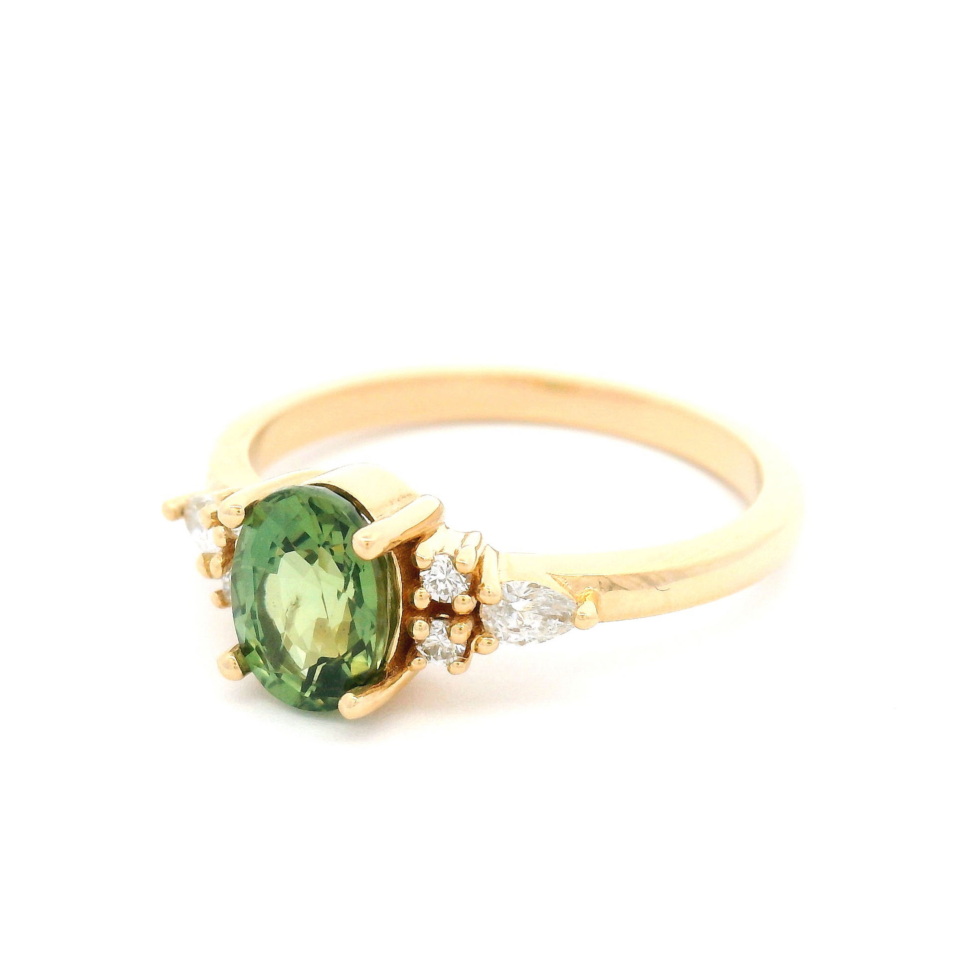 14k Yellow Ring with 1.06ct Green Sapphire Ring with Accent Diamonds