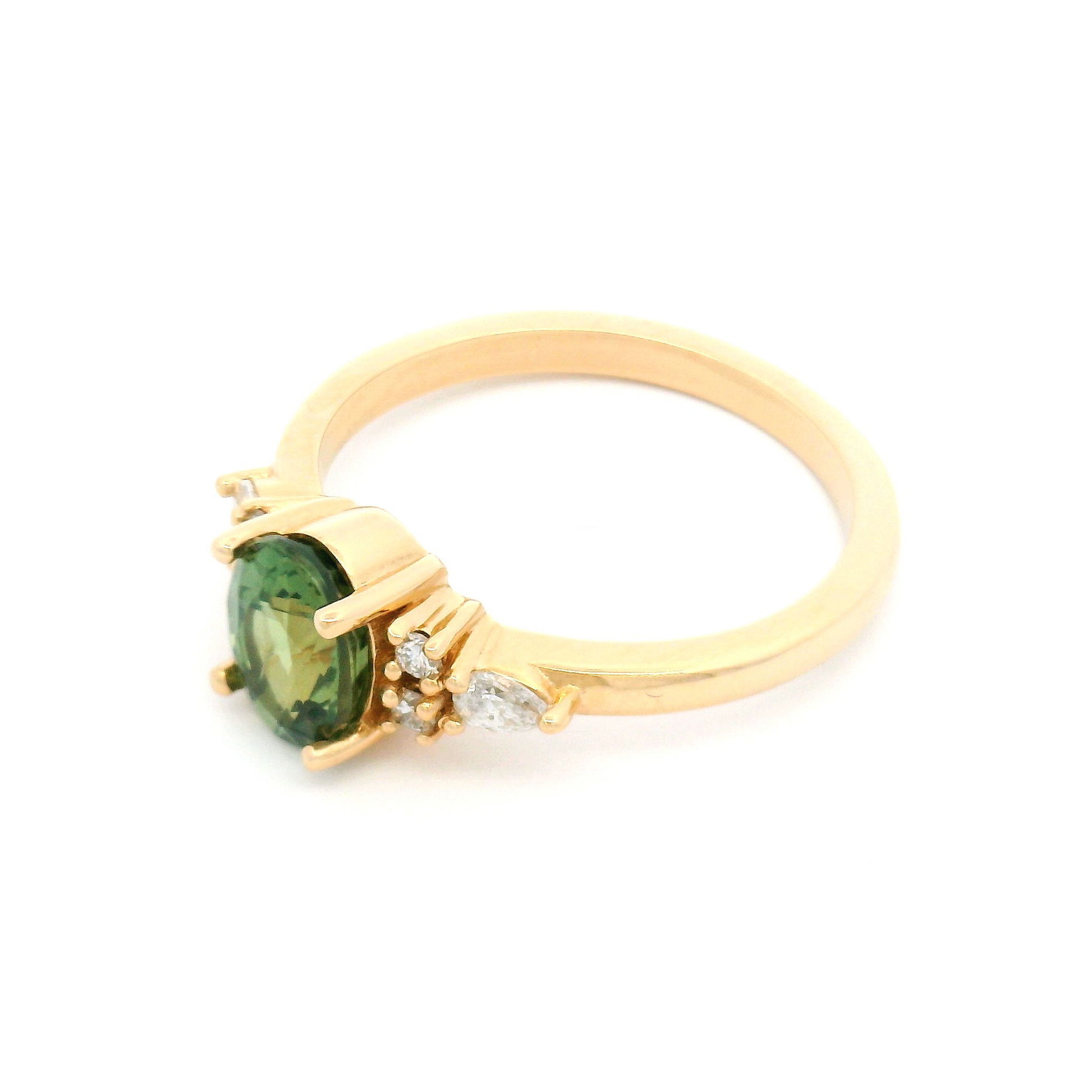 14k Yellow Ring with 1.06ct Green Sapphire Ring with Accent Diamonds