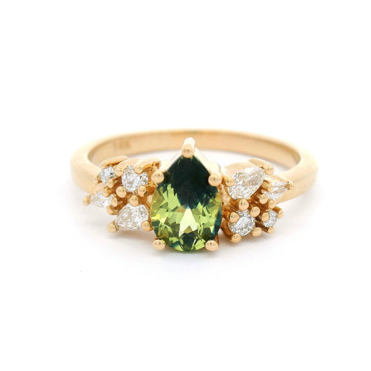 14k Yellow Ring with Natural 0.92ct Blue-Green Sapphire and Accent Lab-Grown Diamonds