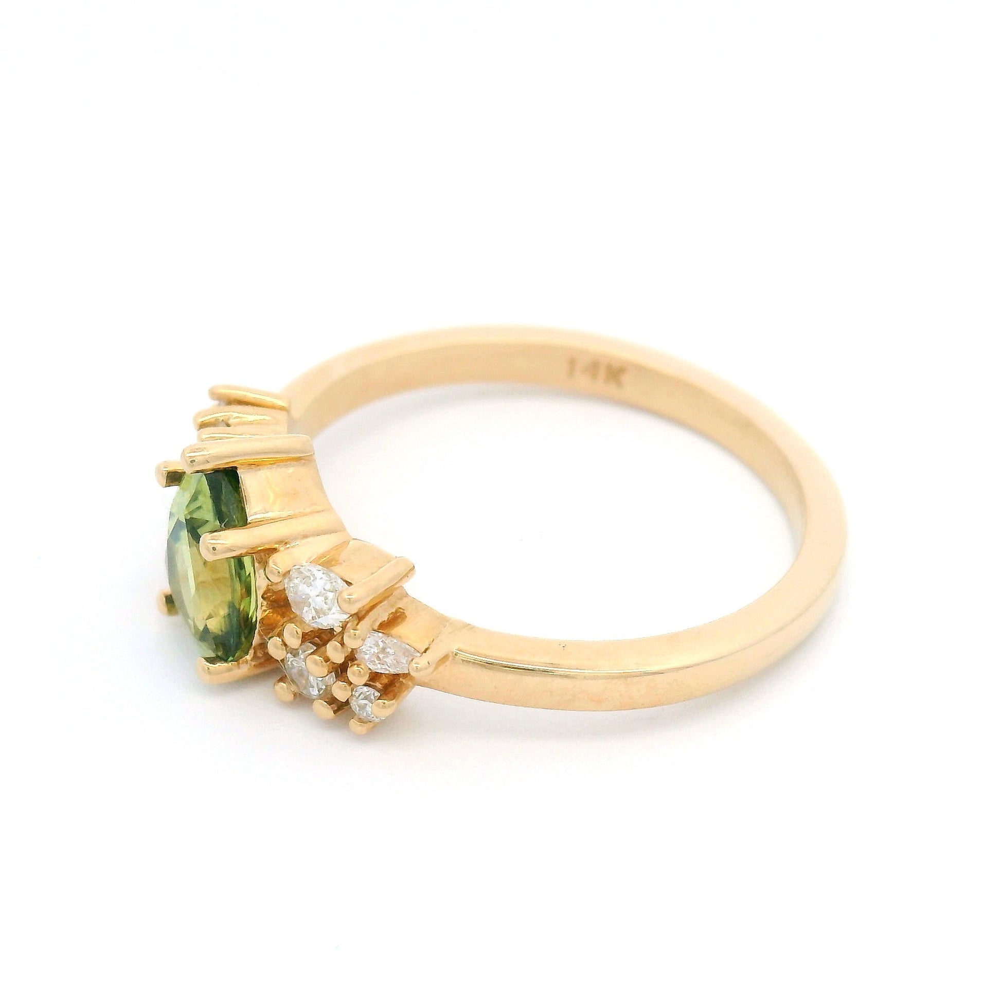 14k Yellow Ring with Natural 0.92ct Blue-Green Sapphire and Accent Lab-Grown Diamonds