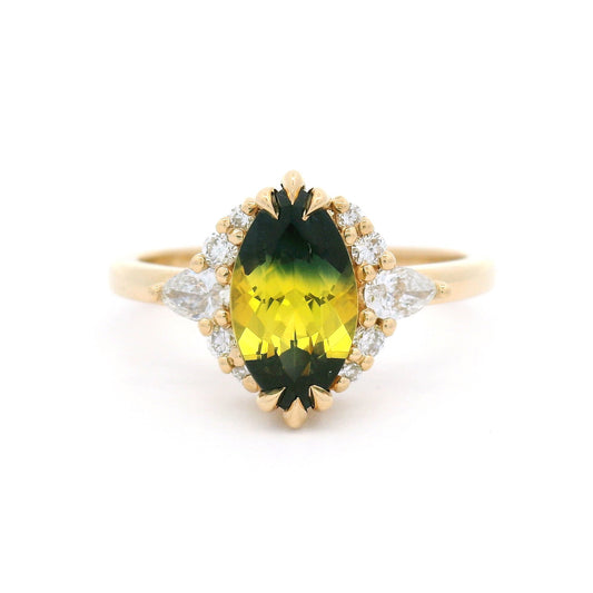 14k Yellow Ring with Natural 1.65ct Green-Yellow Sapphire with Accent Lab-Grown Diamonds