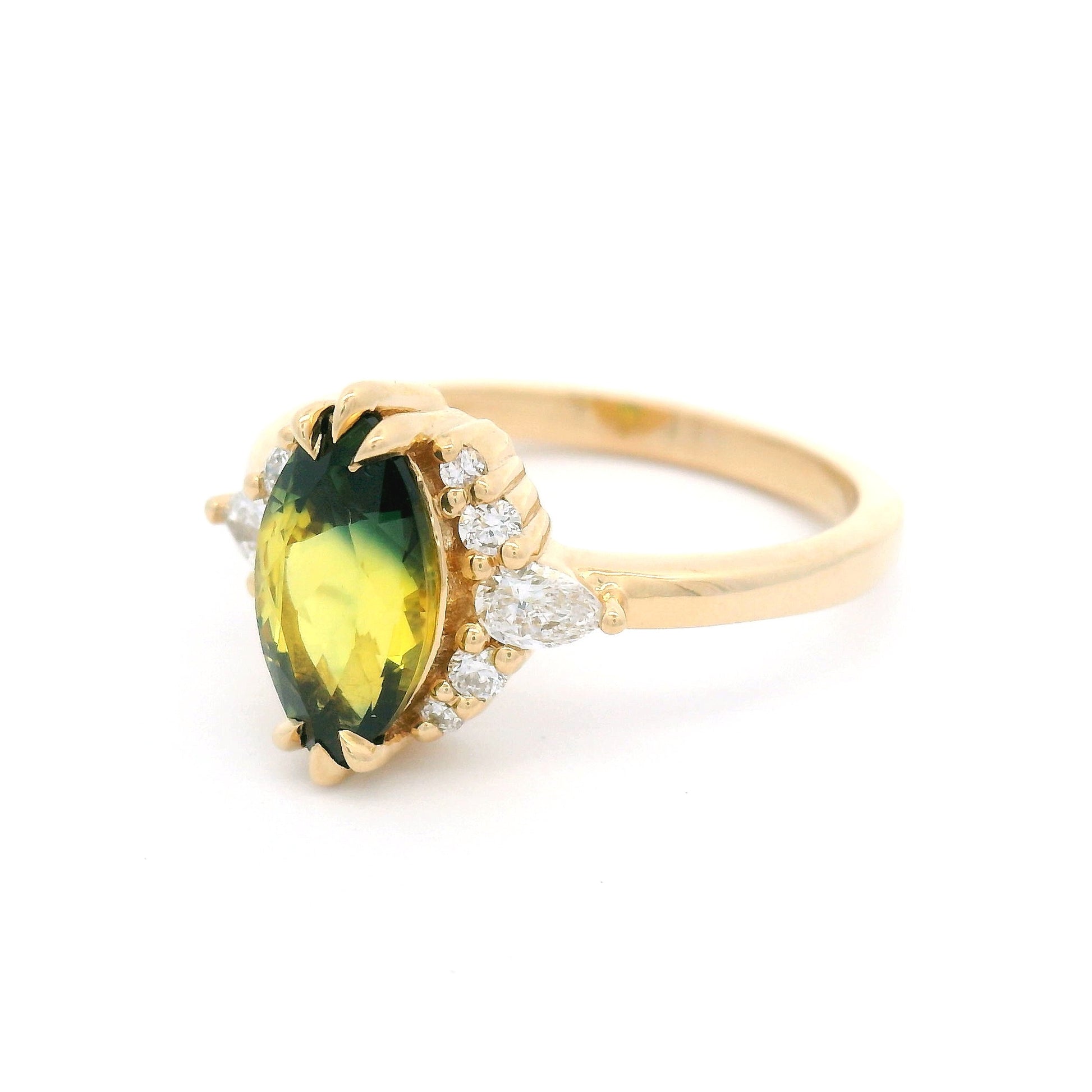 14k Yellow Ring with Natural 1.65ct Green-Yellow Sapphire with Accent Lab-Grown Diamonds