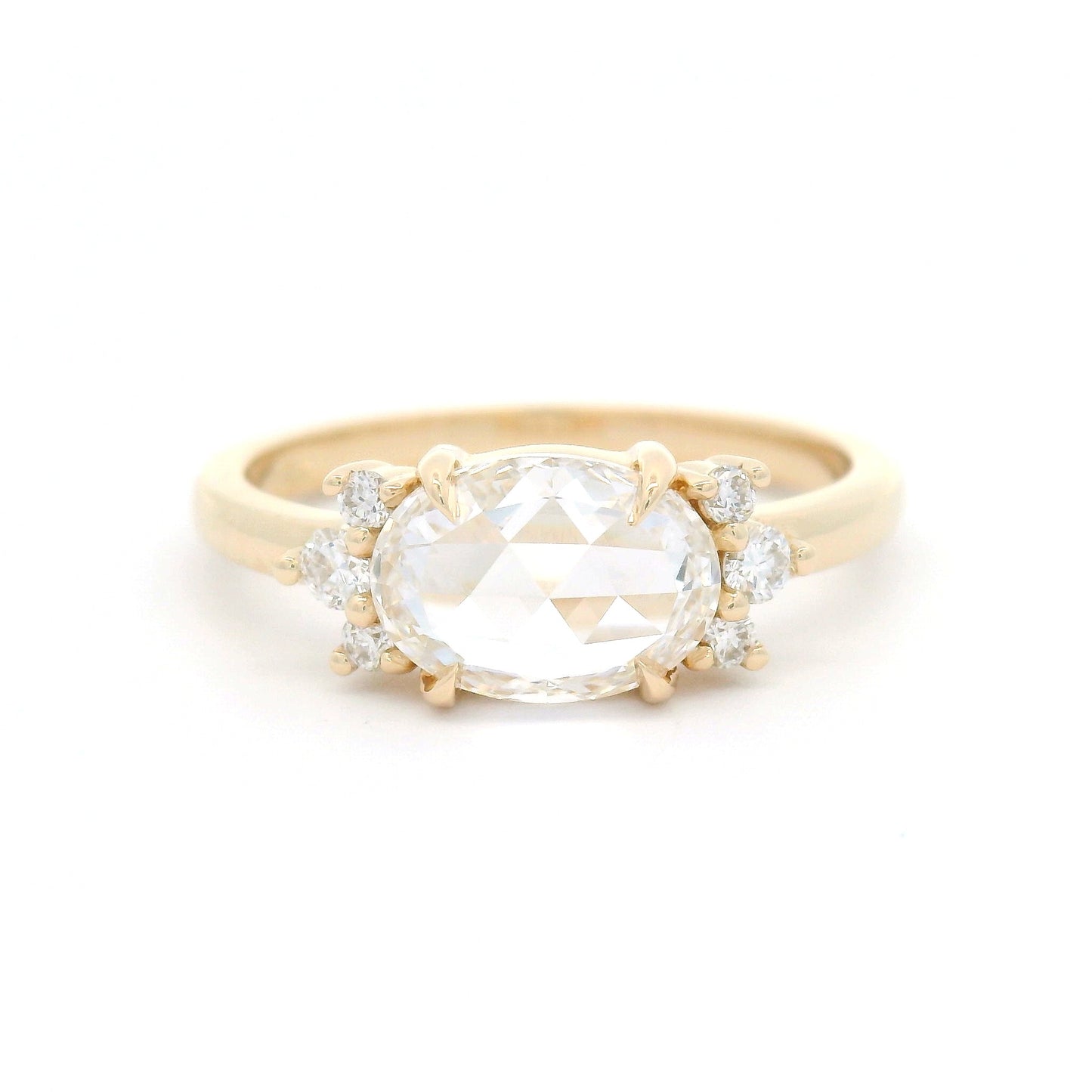 14k Yellow Engagement Ring with Lab-Grown 1.22ct Rose-Cut Diamond and Accent Diamonds