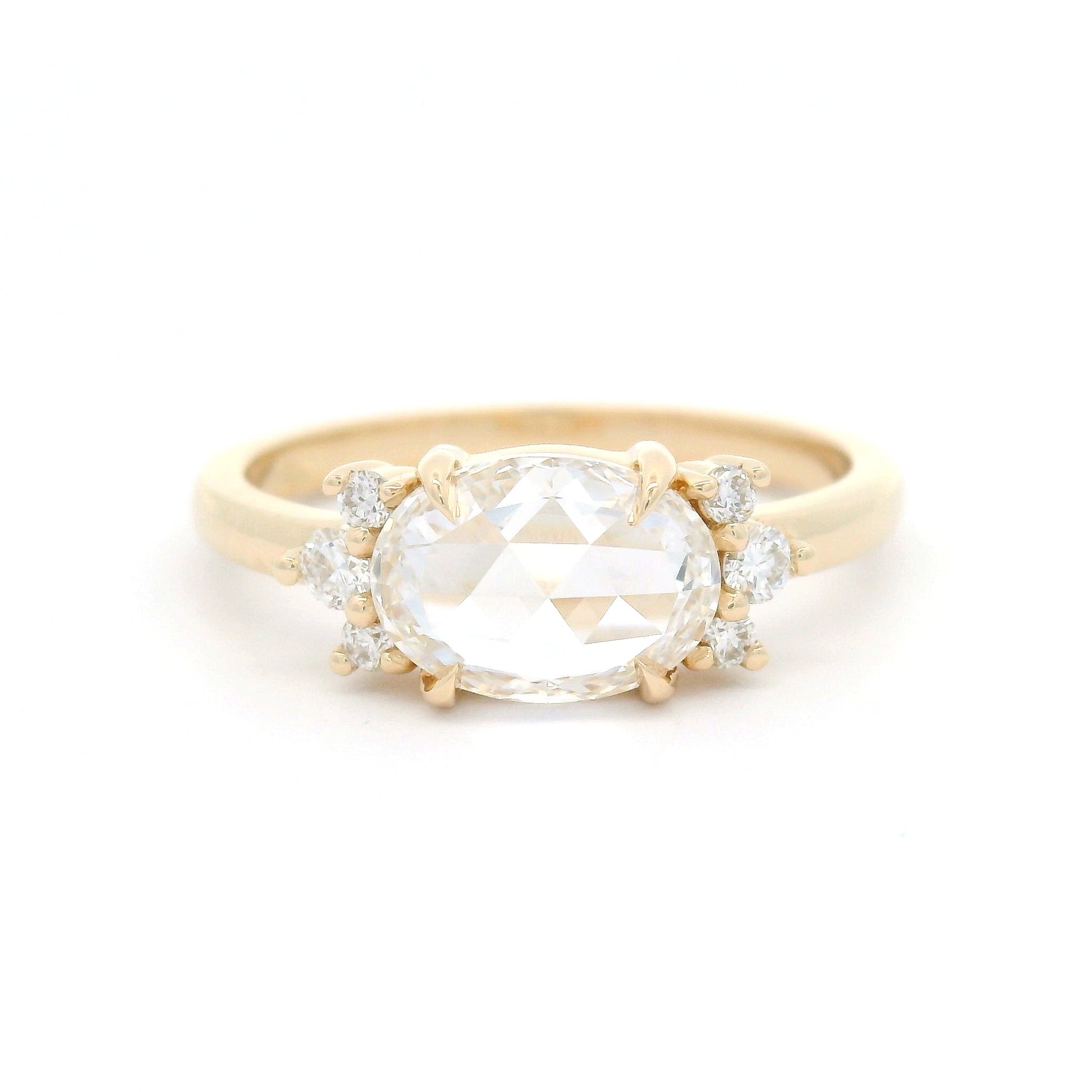 14k Yellow Engagement Ring with Lab-Grown 1.22ct Rose-Cut Diamond and Accent Diamonds