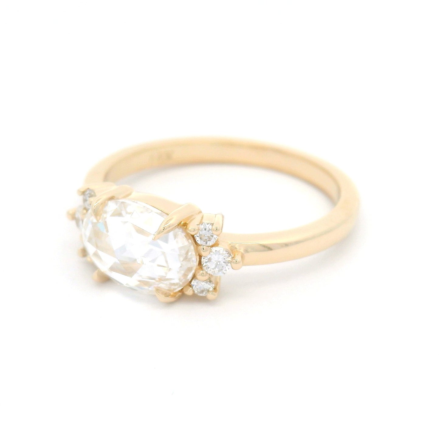 14k Yellow Engagement Ring with Lab-Grown 1.22ct Rose-Cut Diamond and Accent Diamonds