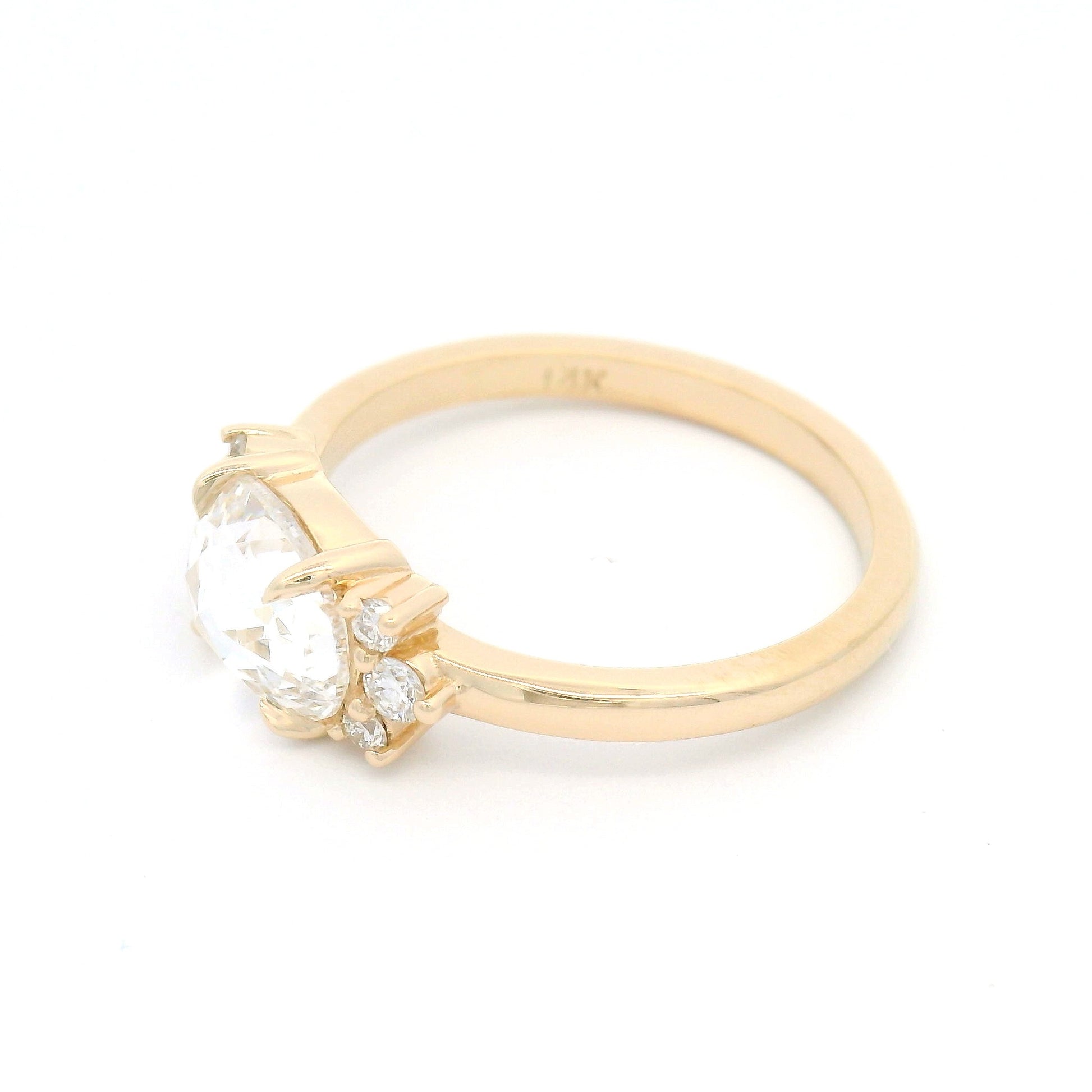 14k Yellow Engagement Ring with Lab-Grown 1.22ct Rose-Cut Diamond and Accent Diamonds