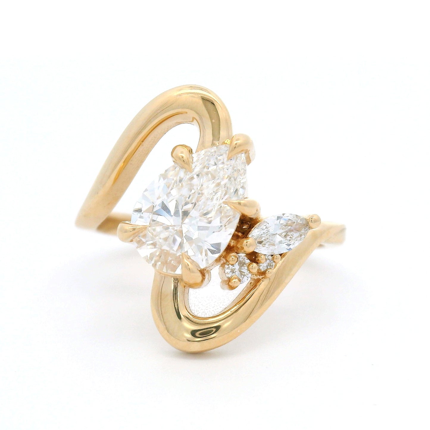 14k Yellow Multi Stone Engagement Ring with Lab-Grown 1.32ct Pear-Shaped Diamond and Accent Diamonds