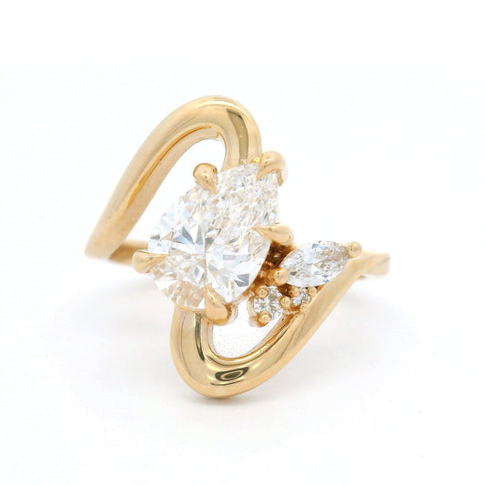 14k Yellow Multi Stone Engagement Ring with Lab-Grown 1.32ct Pear-Shaped Diamond and Accent Diamonds