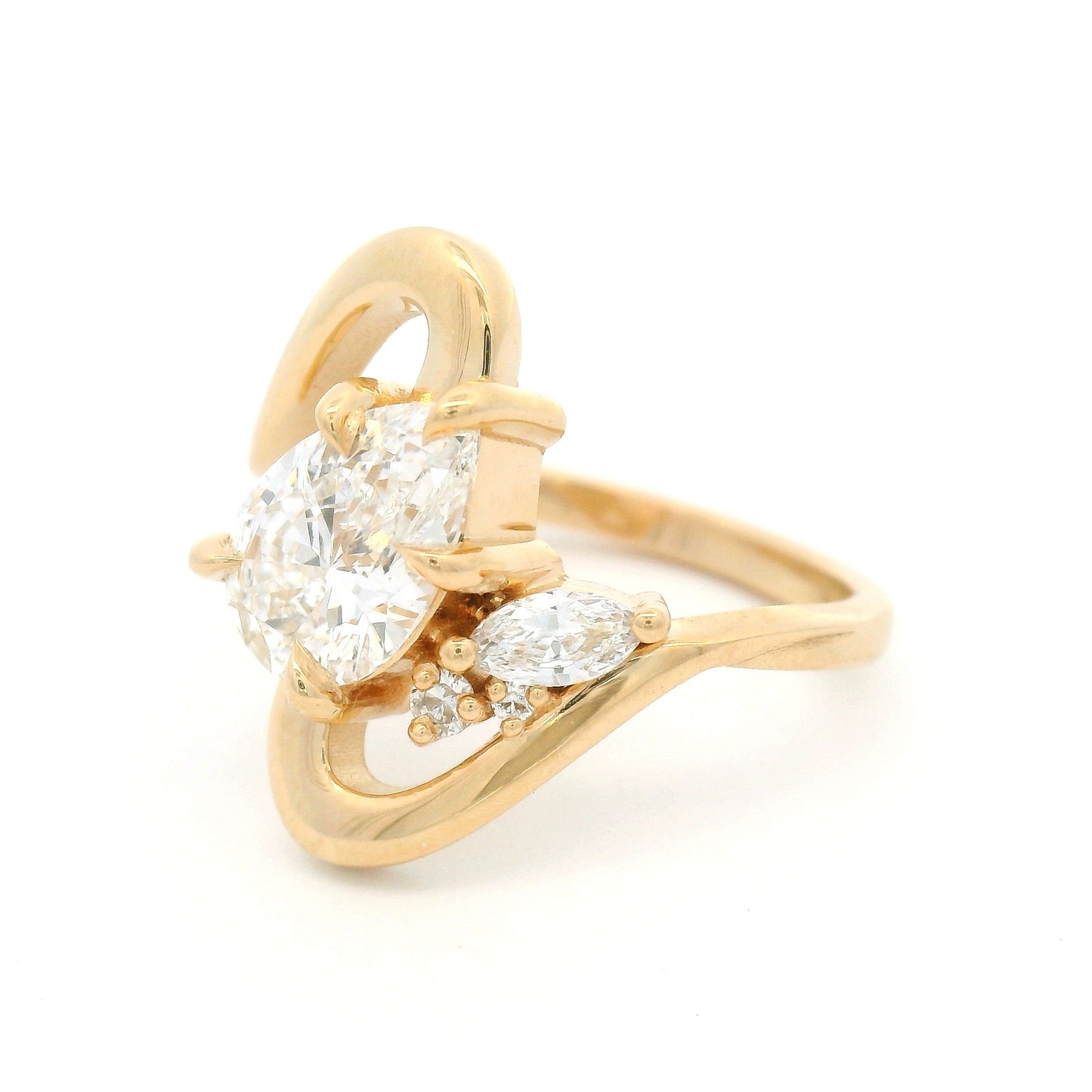 14k Yellow Multi Stone Engagement Ring with Lab-Grown 1.32ct Pear-Shaped Diamond and Accent Diamonds