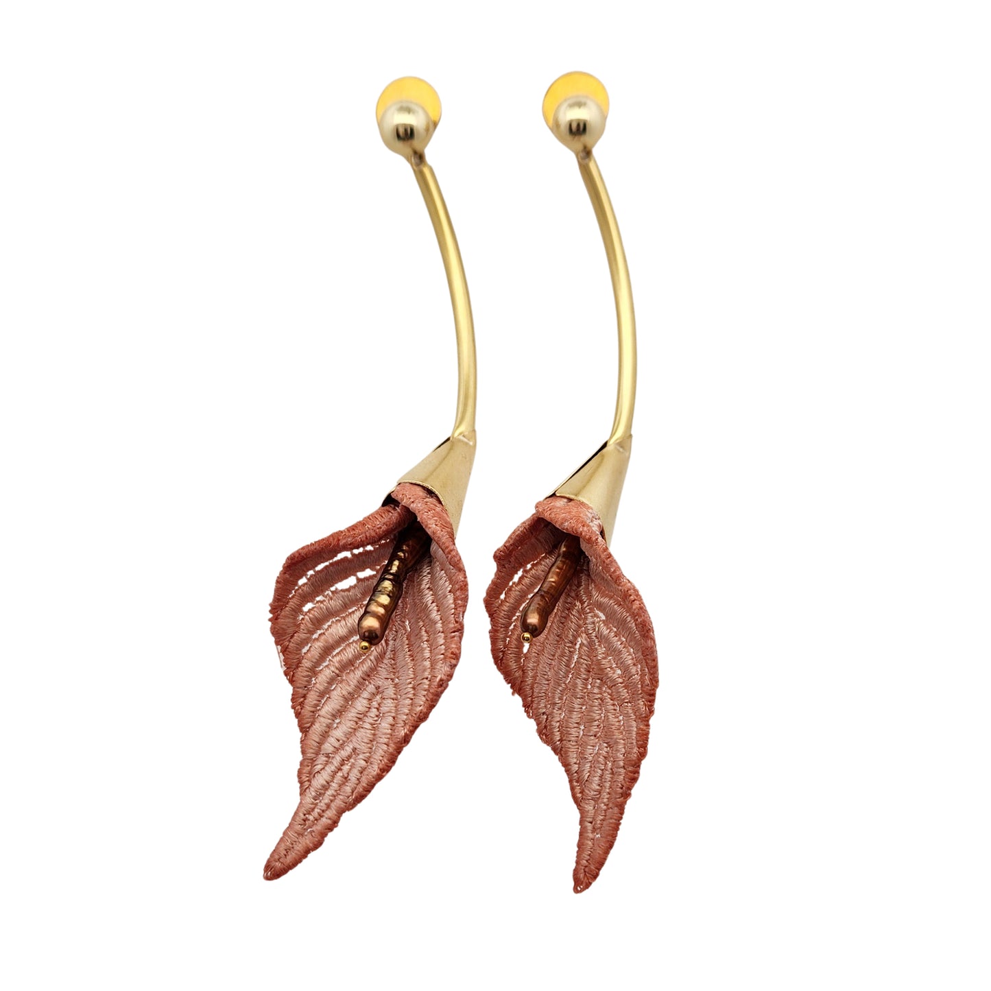 Rose Calla Lily Long Drop Earrings