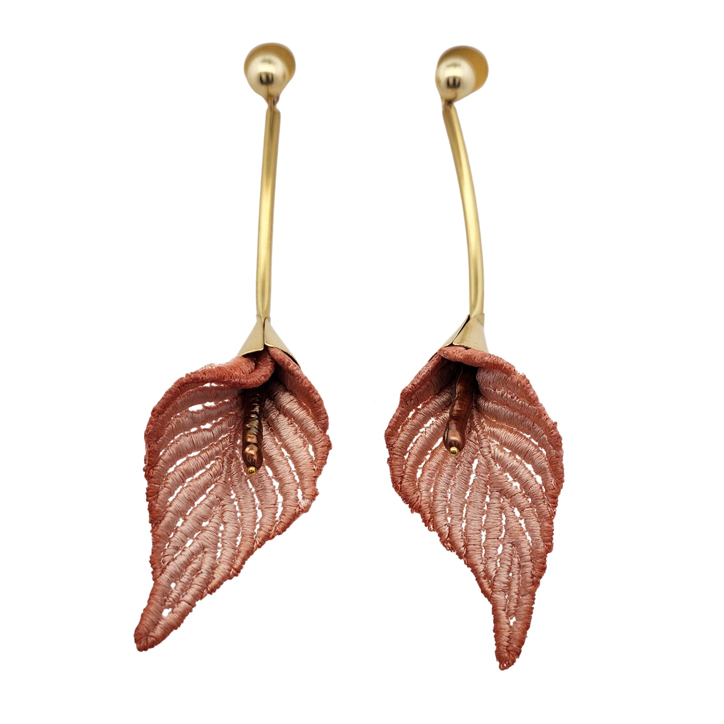 Rose Calla Lily Long Drop Earrings