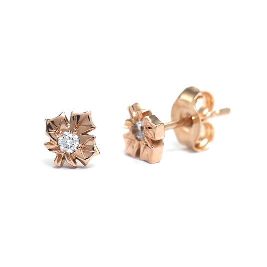 Rose Gold & Diamond Maple Leaf Studs