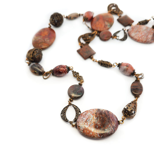 Long Beaded Agate Necklace
