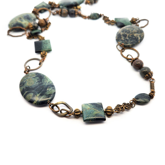 Long Beaded Dark Green Necklace