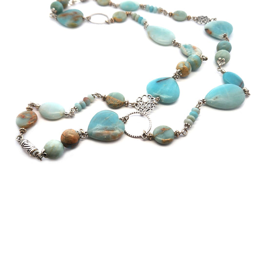 Long Beaded Aqua Necklace
