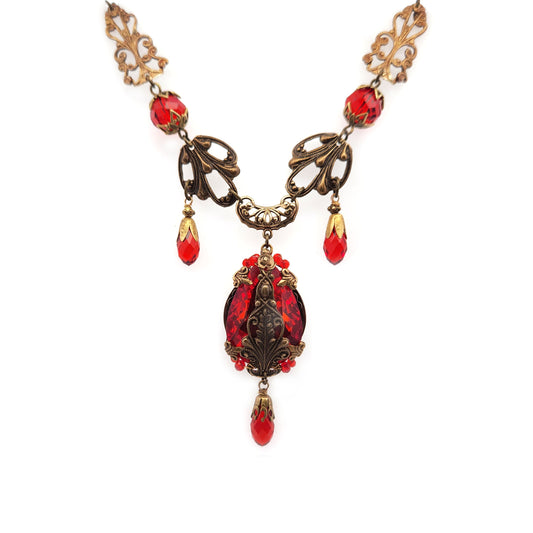 Red & Brass Antique Fairy Necklace