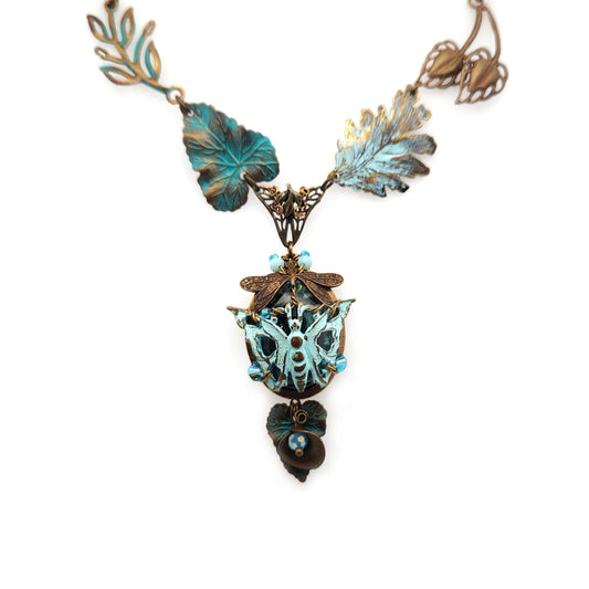 Light Blue & Brass Antique Fairy Necklace
