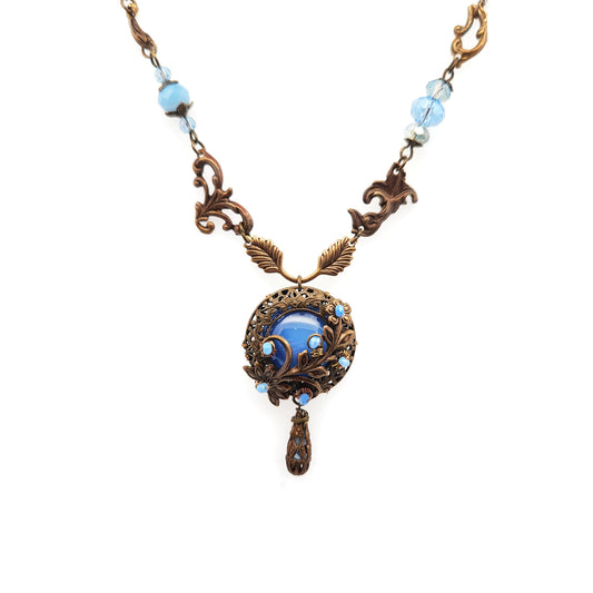 Blue & Brass Antique Fairy Necklace