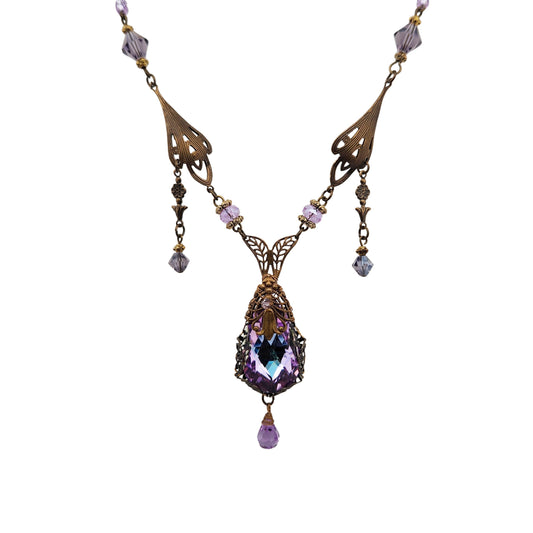 Purple & Brass Antique Fairy Necklace
