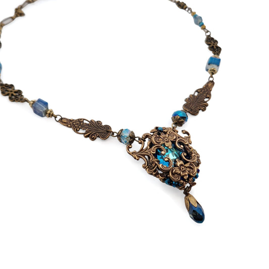 Teal & Brass Antique Fairy Necklace