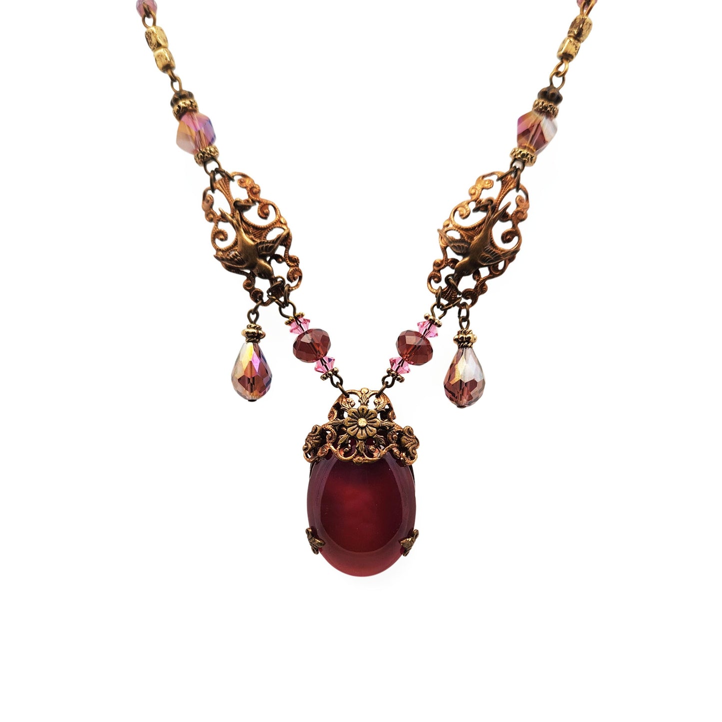 Fuchsia & Brass Antique Fairy Necklace