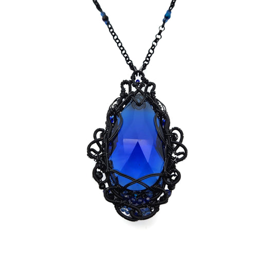 Vivid Blue & Black Wire Necklace