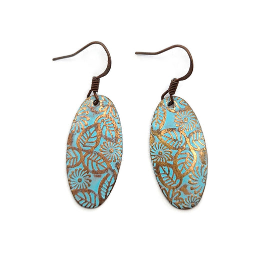 Blue Painted Copper Earrings