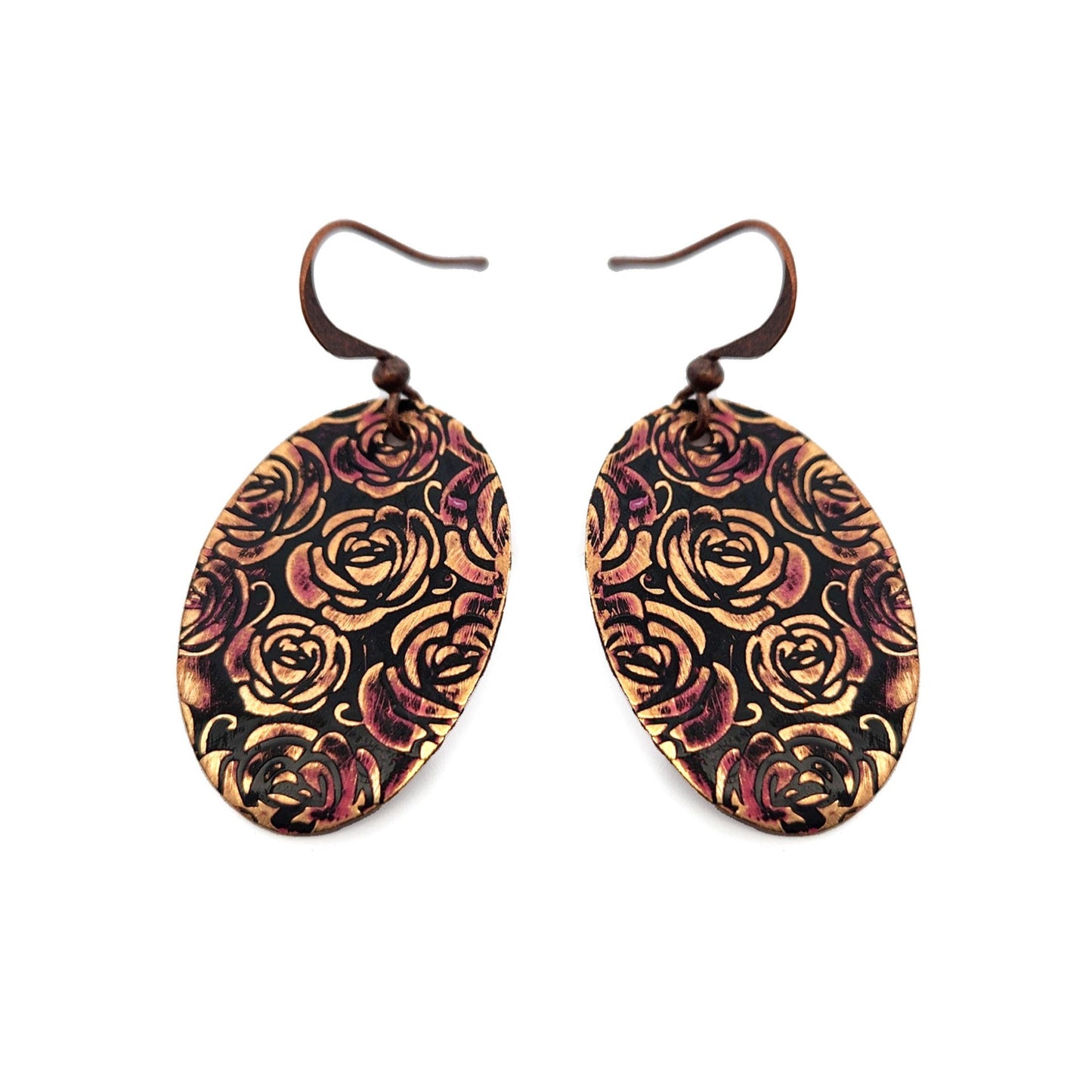 Roses Painted Copper Earrings