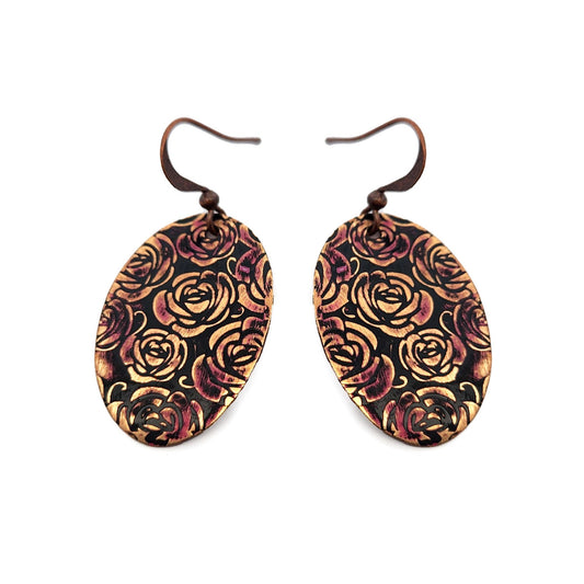 Roses Painted Copper Earrings