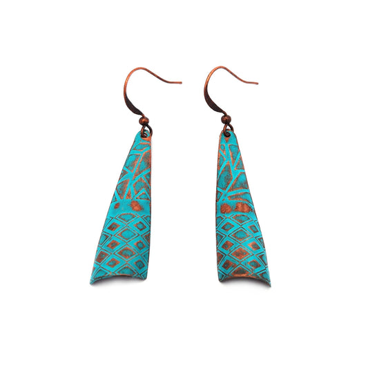 Turquoise Painted Copper Earrings