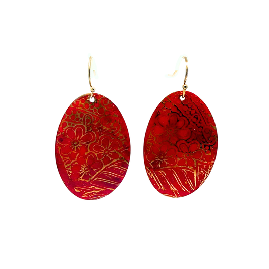 Red Painted Copper Earrings