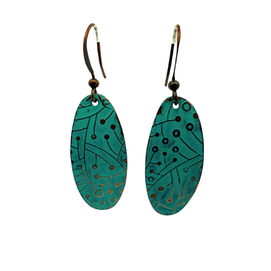 Teal Painted Copper Earrings