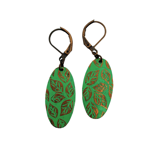 Green Painted Copper Earrings