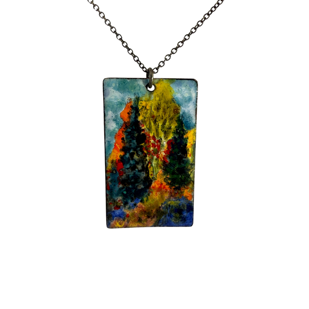 Green Forest Painted Landscape Pendant