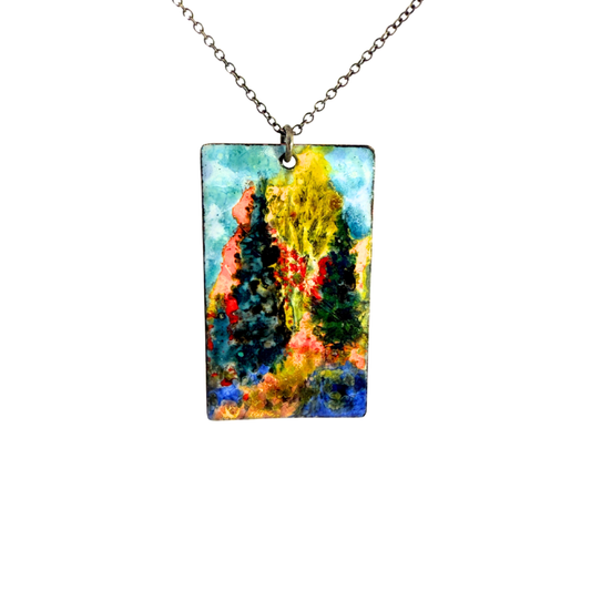 Green Forest Painted Landscape Pendant