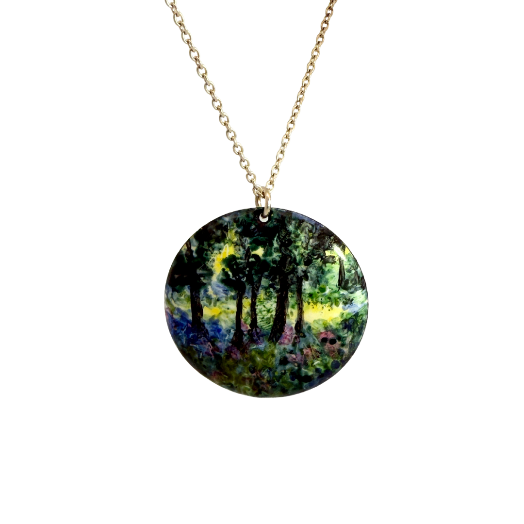 Forrest Edge Painted Landscape Circle Pendant