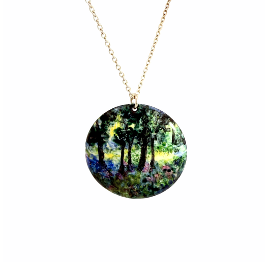 Forrest Edge Painted Landscape Circle Pendant