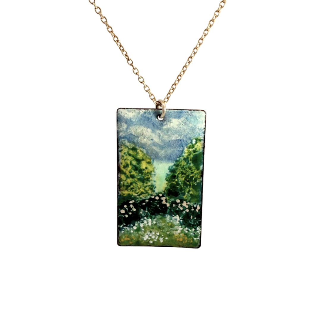 Spring Buds Painted Landscape Pendant