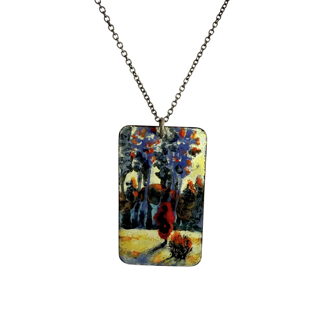 Flash of Fall Painted Landscape Pendant