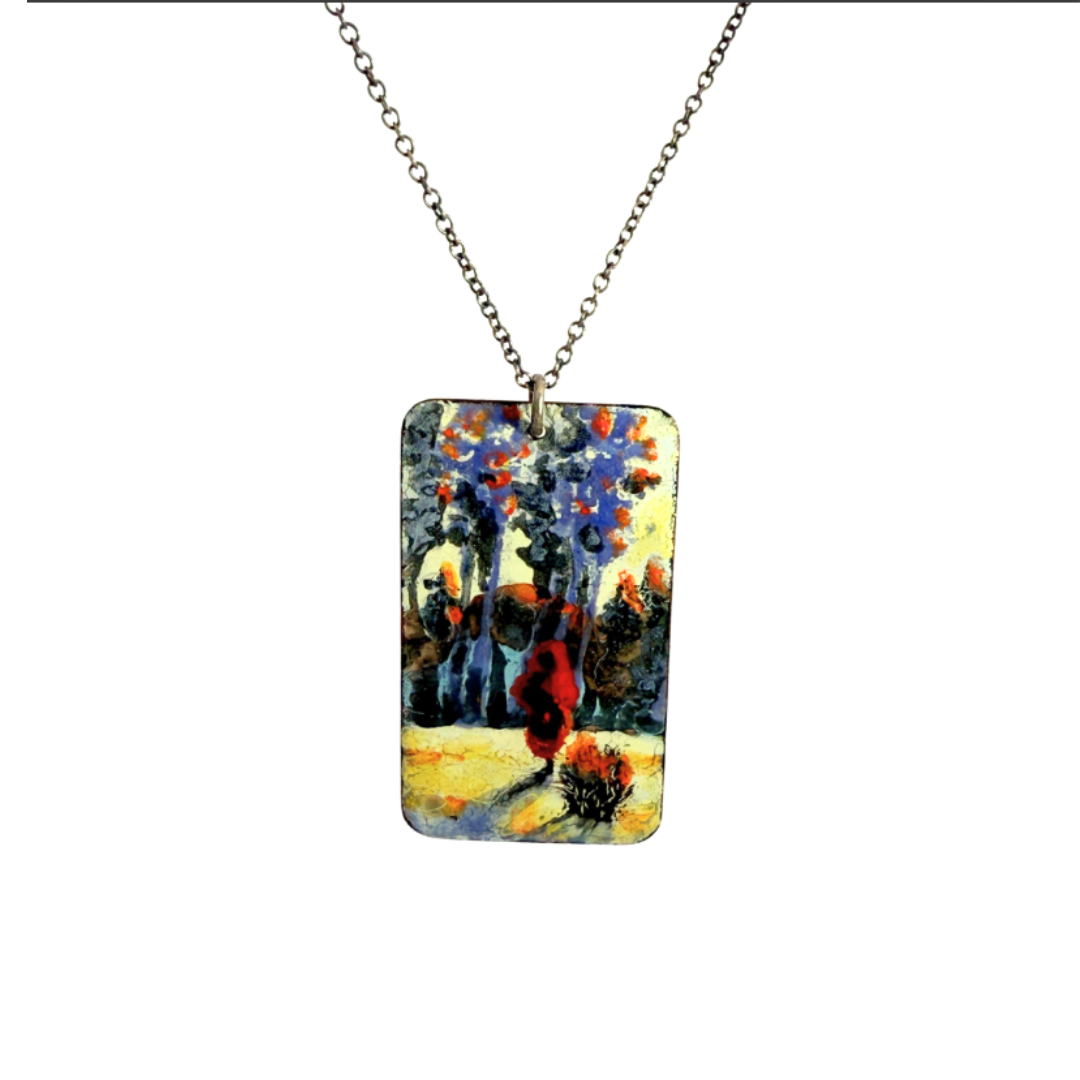 Flash of Fall Painted Landscape Pendant