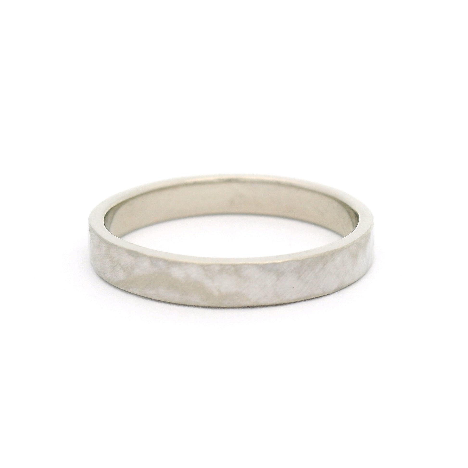 14k White 3mm Wide Flat Hammered Wedding Band