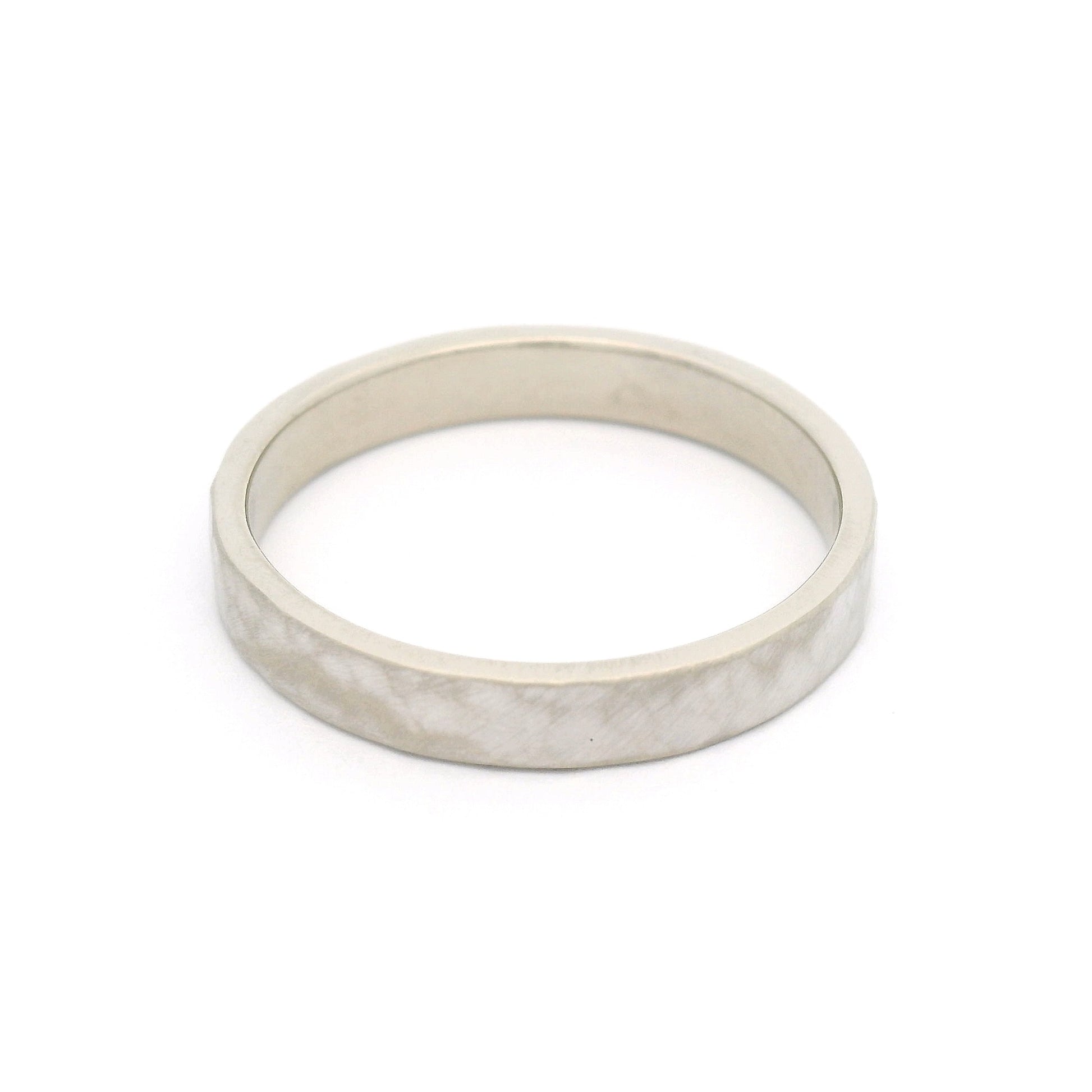 14k White 3mm Wide Flat Hammered Wedding Band