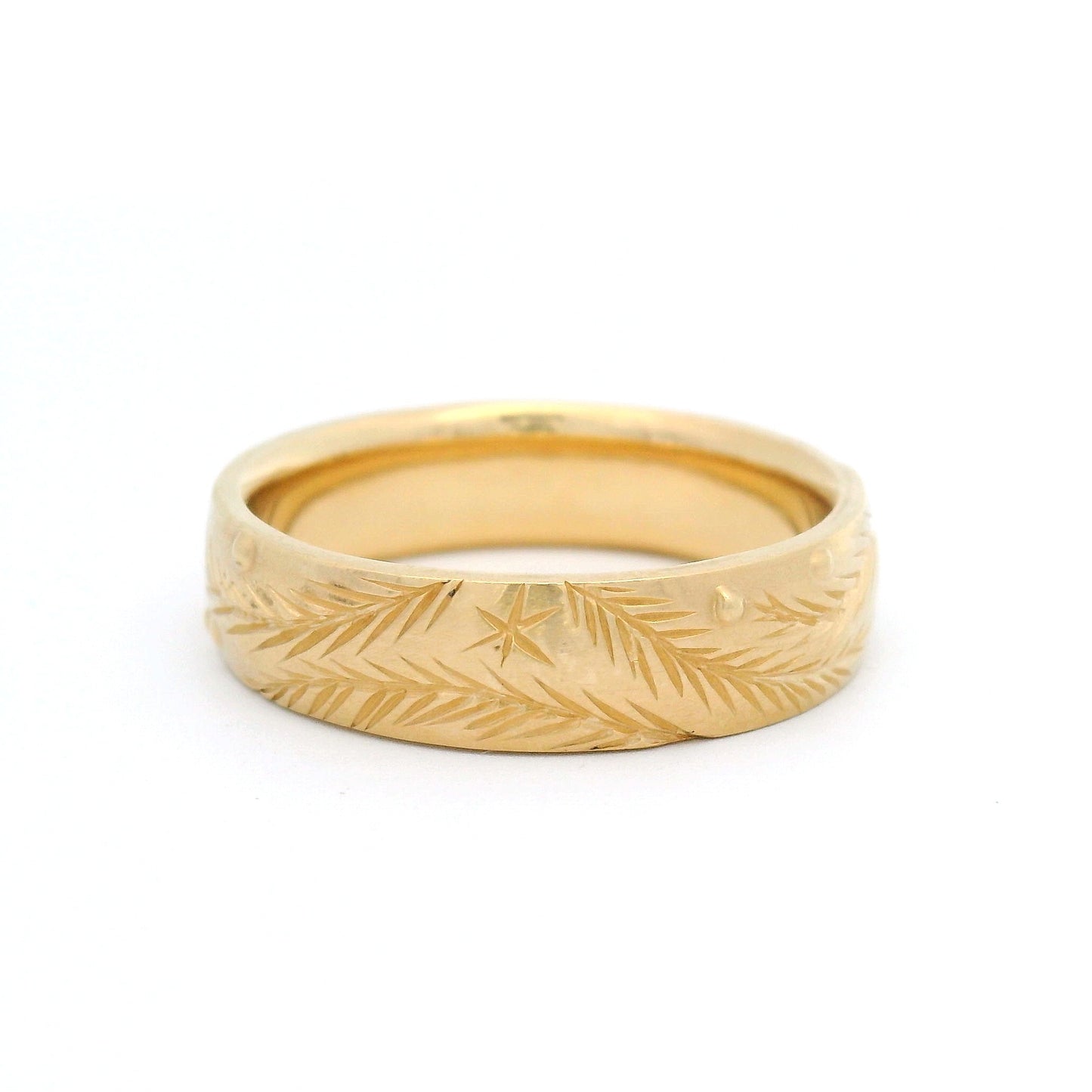 14k Yellow Gold Vine Engraved Wedding Band