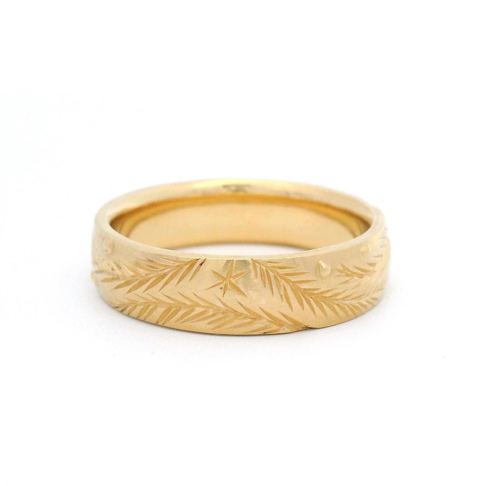 14k Yellow Gold Vine Engraved Wedding Band